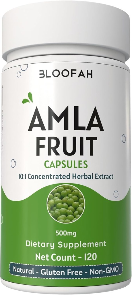 Amla Fruit Capsules 500mg -- Koncentrēts 10:1 Ekstrakts Phylanthus emblica -- Natural Herbal Papildinājums -- Non-GMO, bez lipekļa -Free --Traditional Wellness Formula (120 Count (Pack of 1))