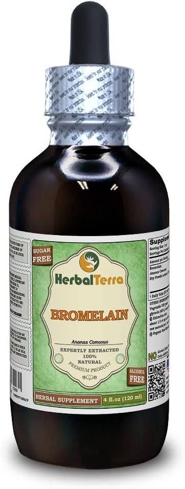 Bromelaīns (Ananas Comosus) Glicerīts, žāvēts pulveris Bezspirta šķidruma ekstrakts (zīmuļa nosaukums: HerbalTerra, Proudly Made in USA) 4 fl.oz (120 ml)