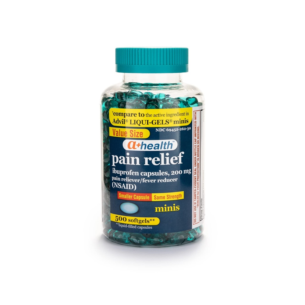 A+Veselība Mini Ibuprofēns 200 Mg Softgels, Pain Reliver/Fever Reducer (NPL), 500 Skaits