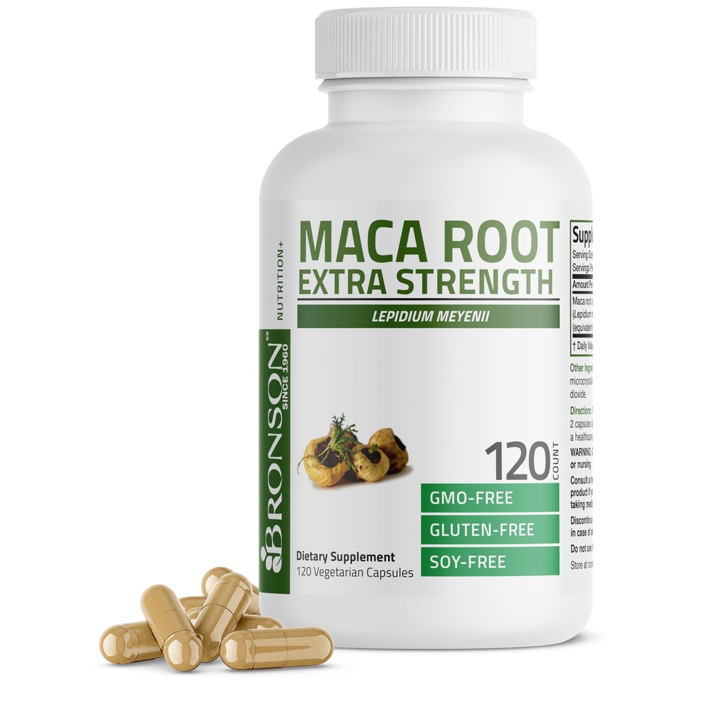 Bronson Maca Saknes Extra Lepidium Meyenii, ne-GMO, 120 Veģetārās kapsulas
