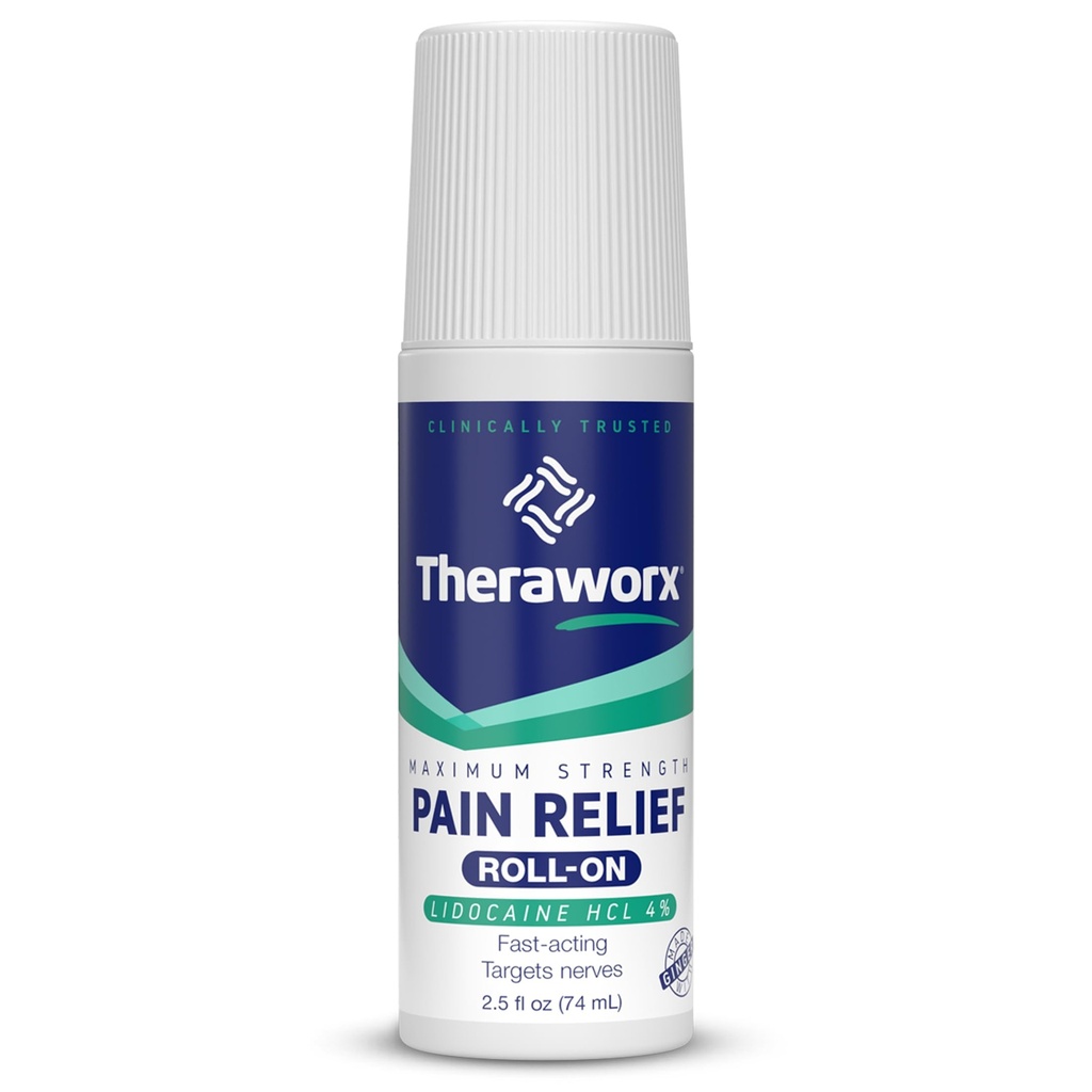 Theraworx maksimālā stipruma sāpes atvieglojums Roll-On ar Lidokaīnu, ātri darbojas - 2.5 Oz - 1 Skaits