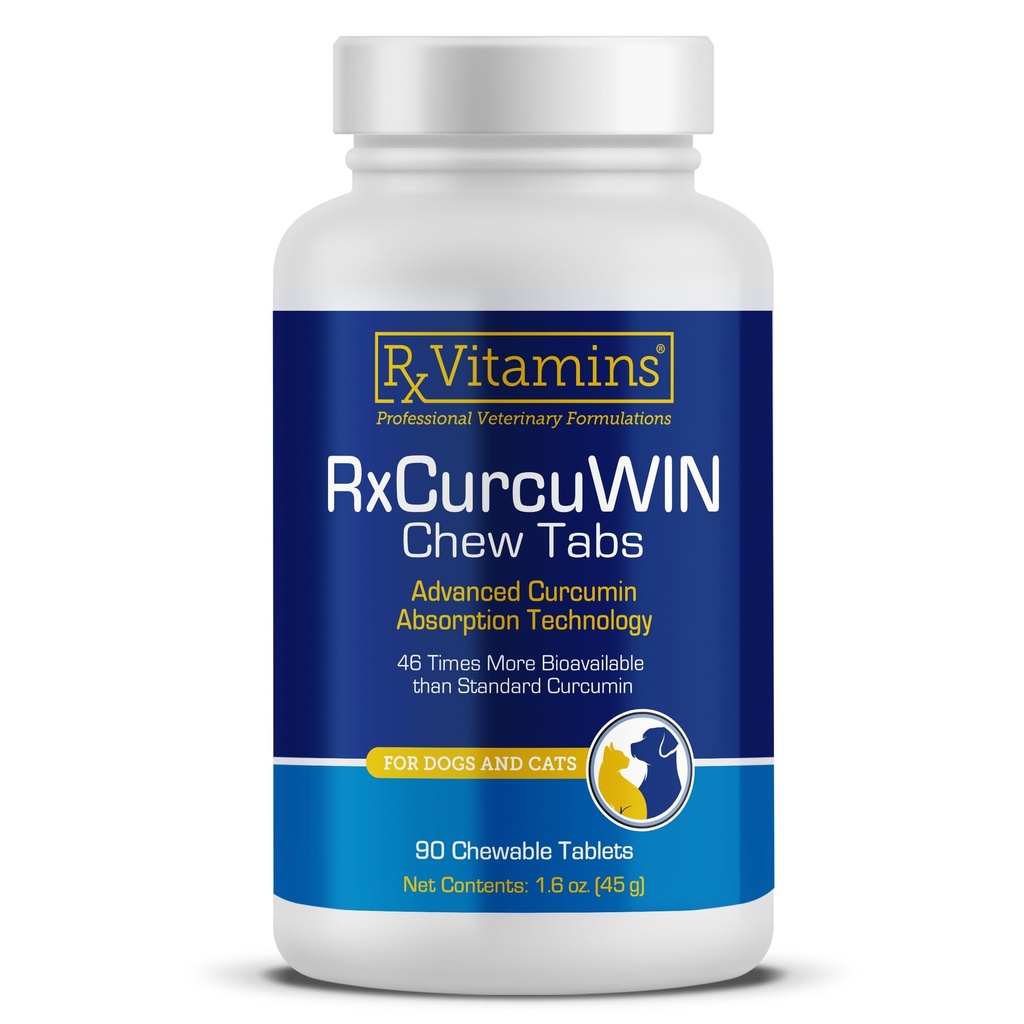 Rx Vitamīni CurcuWIN - Kurkumīns suņiem un kaķiem - Vitamīni un papildinājumi, Alerģija Relief - Nodrošina imūno atbalstu un AIDS Gremošanas atbalsts - Kopīgais papildinājums - 90ct