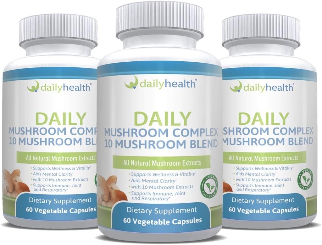 Daily Health 10 Sēnes Blend Complex Visi dabas ekstrakts Vegan Friendly 180 Veg kapsulas