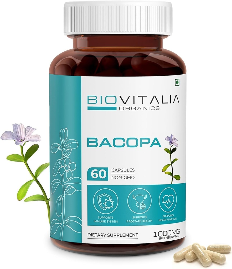 Biovitalia Natural Bacopa papildkapsulas atbalsta smadzeņu funkciju 1000mg - 60 Kapsulas