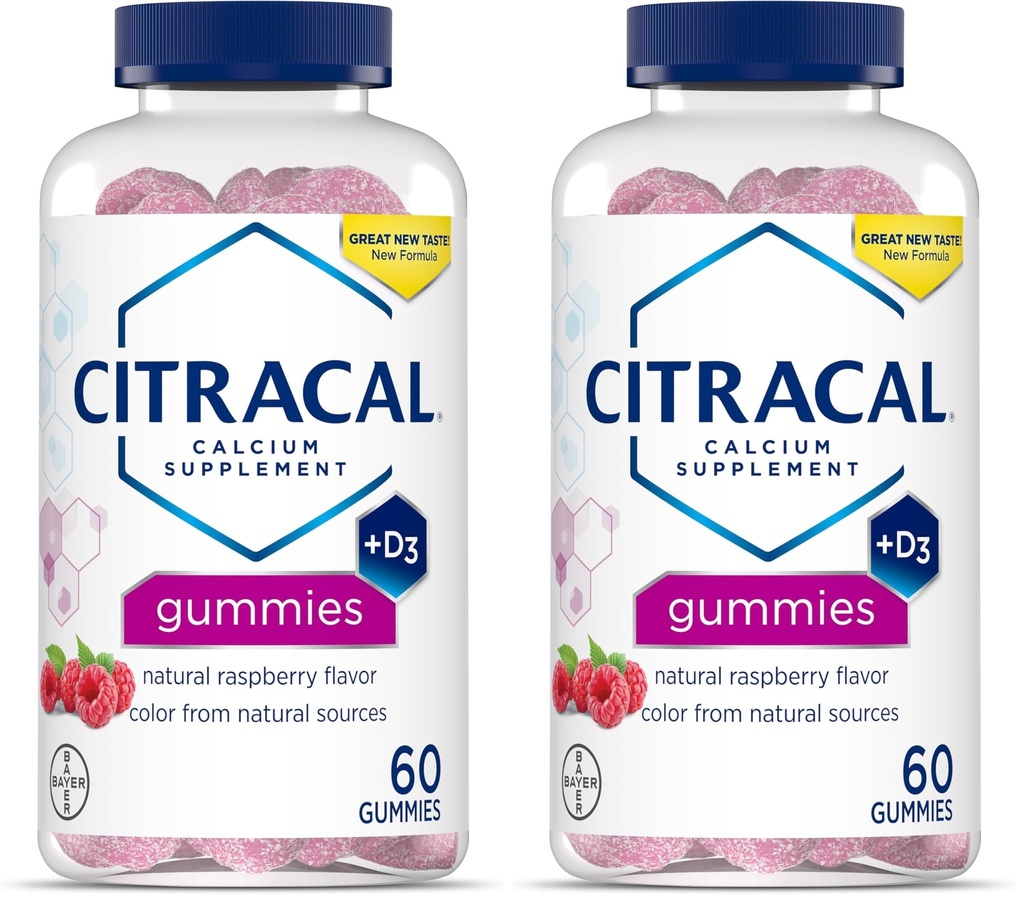 CITRACAL kalcija papildinājums Gumijas, košļājamās kalcija ar vitamīnu D3, atbalsta kaulu veselību, kalcija košļājamās gumijas laikmets 12+, dabas aveņu Flavor, 60 Skaits (iepakojums no 2)