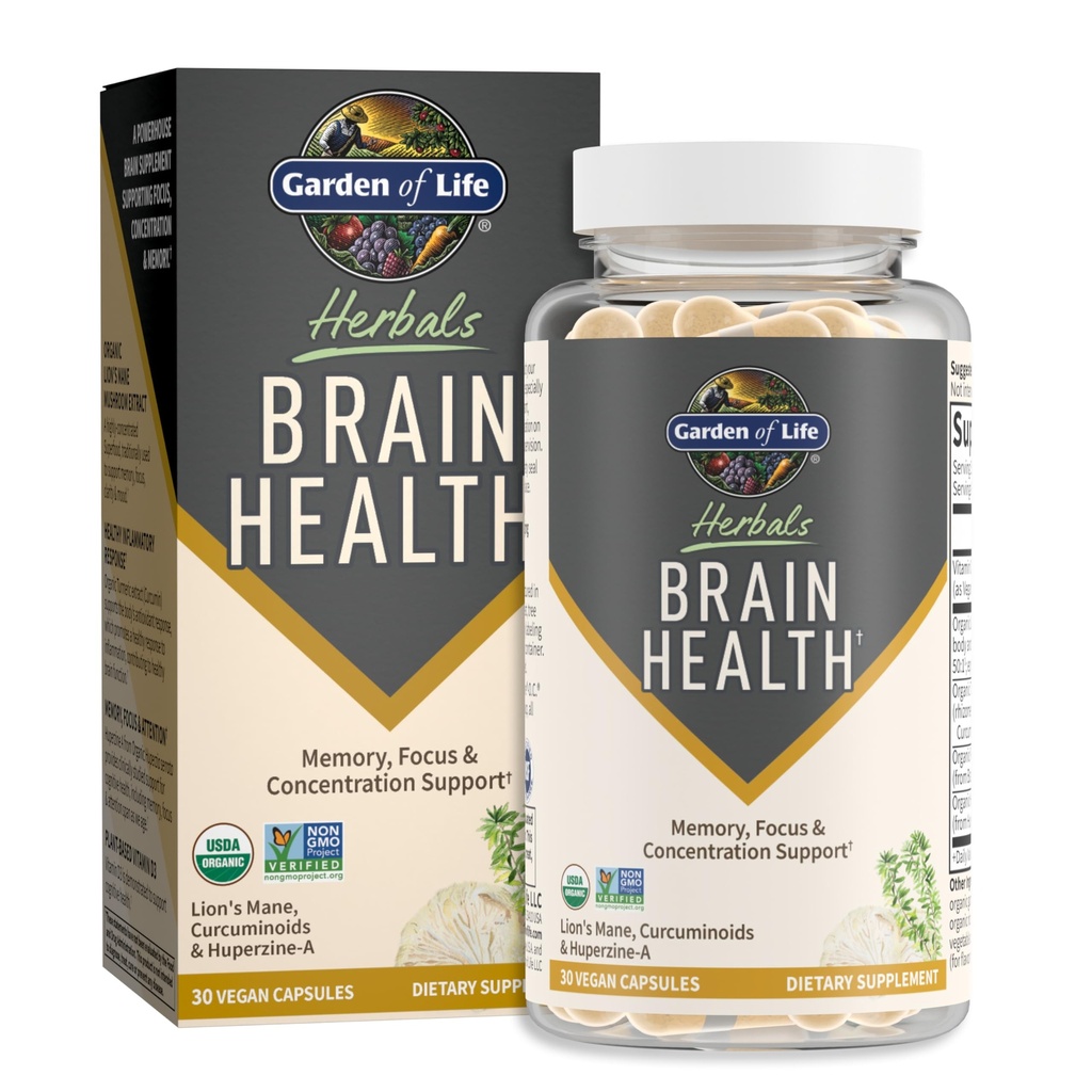 Garden of Life Smadzenes Veselības Papildinājums ar Organic Lion Mane & Turmeric, Non-GMO, Gluten-free, Mint Flavor - par atmiņu, Focus & Healthy Brain Funkcija