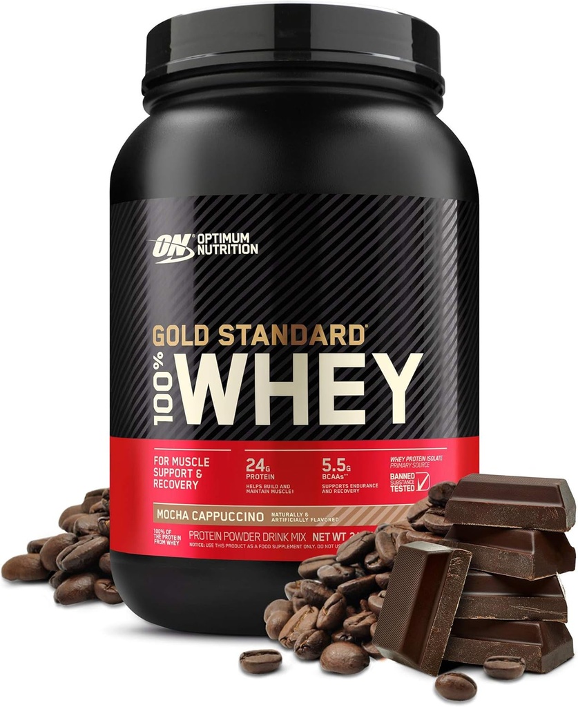 OPTIMUM UZTURA ZĀLES STANDARTS 100% Sūkalu proteīna pulveris, Mocha Cappuccino, 2 mārciņa