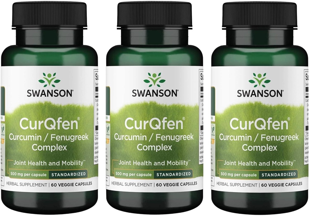 Swanson Controlled Release Curqfen Curcumin/Fenugreek Complex 60 Veg Capsules (3 Pack)