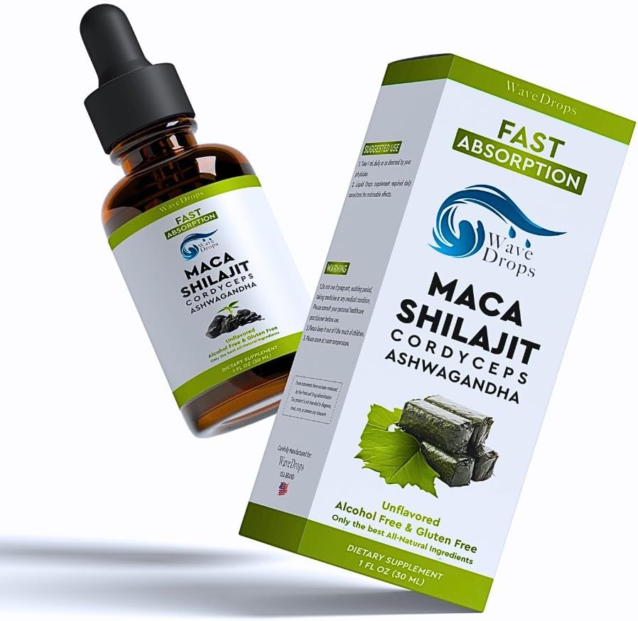 Generic Maca, Shilajit, Cordyceps, Ashwagandha Liquid Drops ; Visas Natural Sastāvdaļas; Veicināt relaksāciju, Atbalsts miega un kognitīvās funkcijas ; 1 Fl Oz