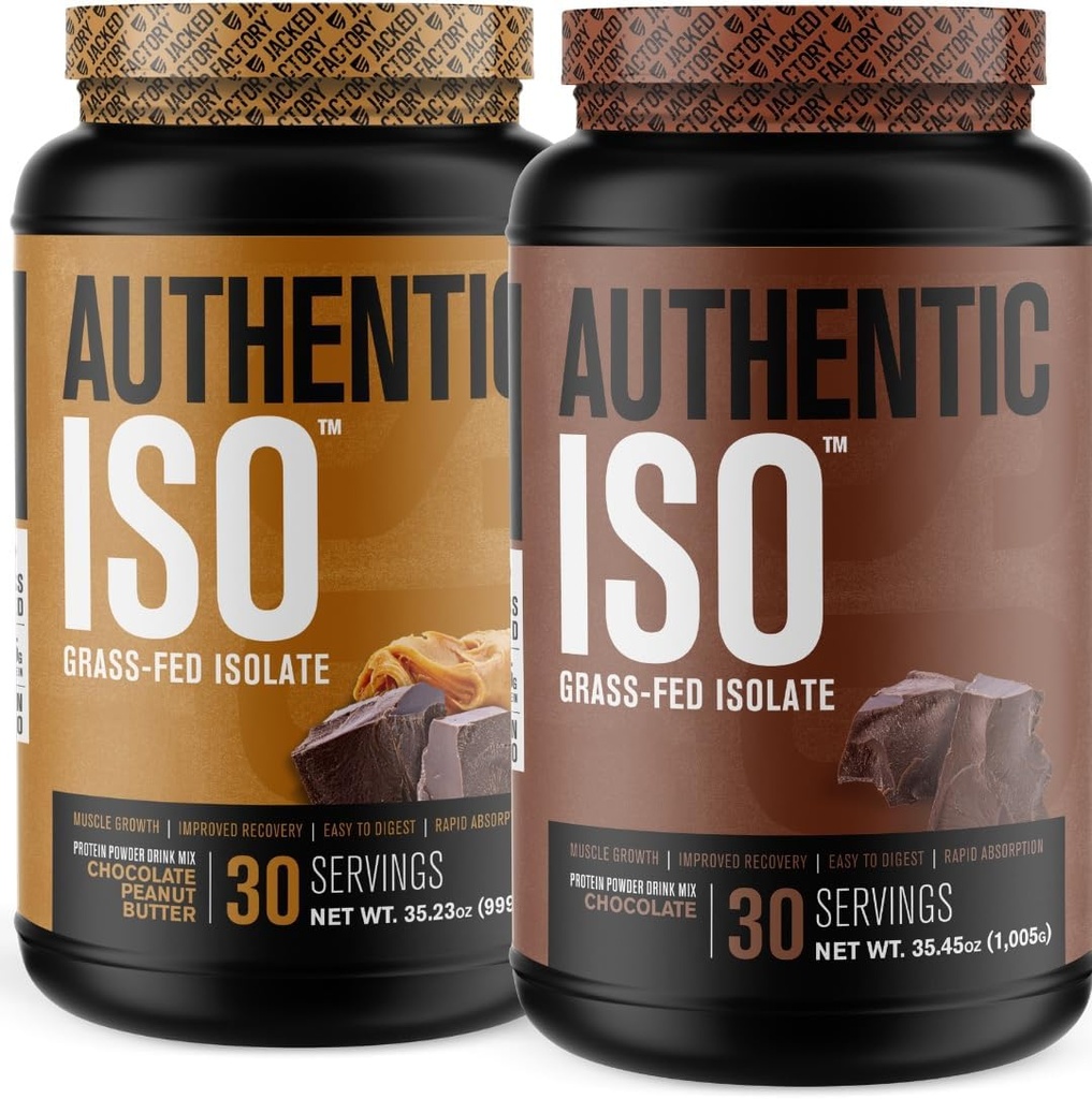 Jacked Factory autentificēts ISO Sūkalu proteīns Izolāta pulveris - zems Karbs, ne-GMO Muskuļu veidošanas proteīns w/Nē Fileri (šokolādes peanutu sviests, 30sv) & (šokolāde, 30sv)