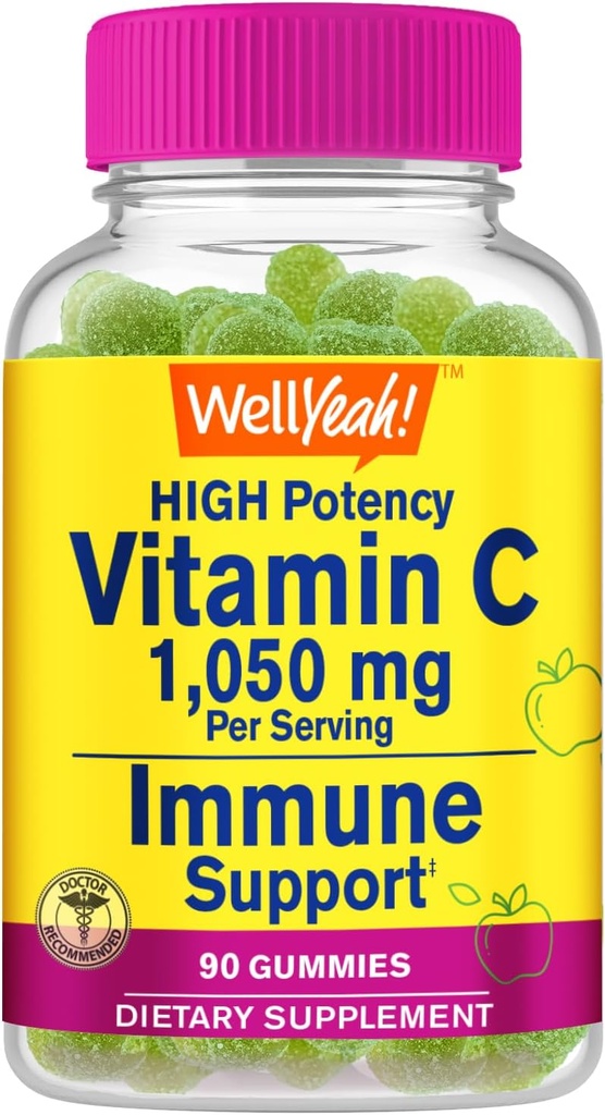 WellJā vitamīns C 1050 mg Gumijas - dabas avota Flavors - Imūnsupport Diētiskā Papildinājums, Antioksidants Atbalsts - Extra Strength Veģetārs Gummy, Non-GMO, lipekļa bezmaksas - 30 Kalpo