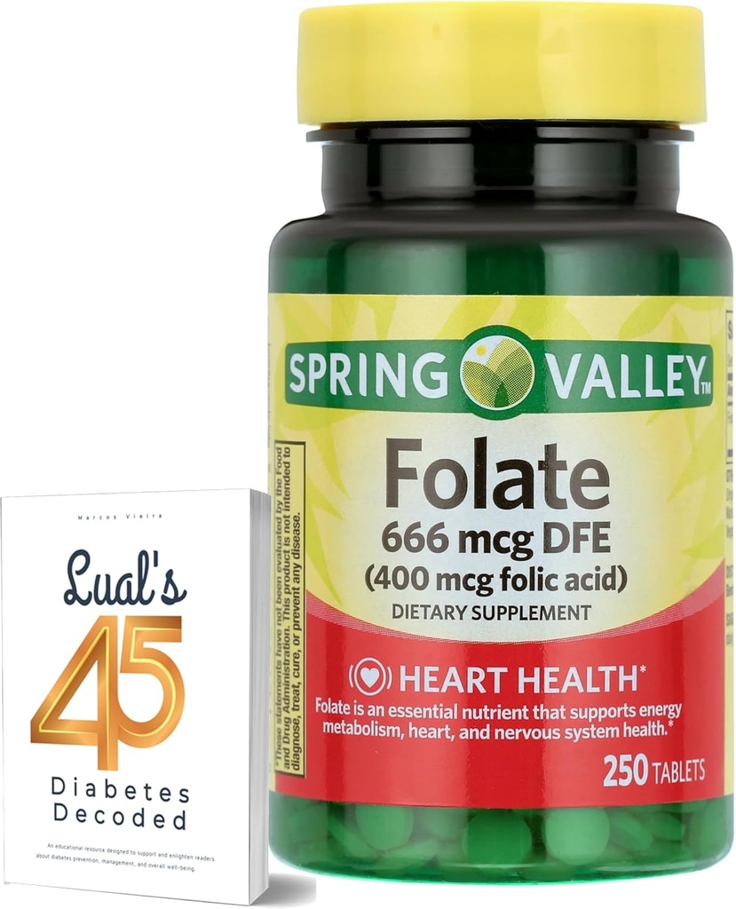 LUAL Spring Valley Folāts 666 μg DFE (400 mg Folijskābes) 250 CountBundle 45 Diabēts Dekodēts, Folātu Papildinājums sievietēm