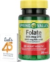 LUAL Spring Valley Folāts 666 μg DFE (400 mg Folijskābes) 250 CountBundle 45 Diabēts Dekodēts, Folātu Papildinājums sievietēm