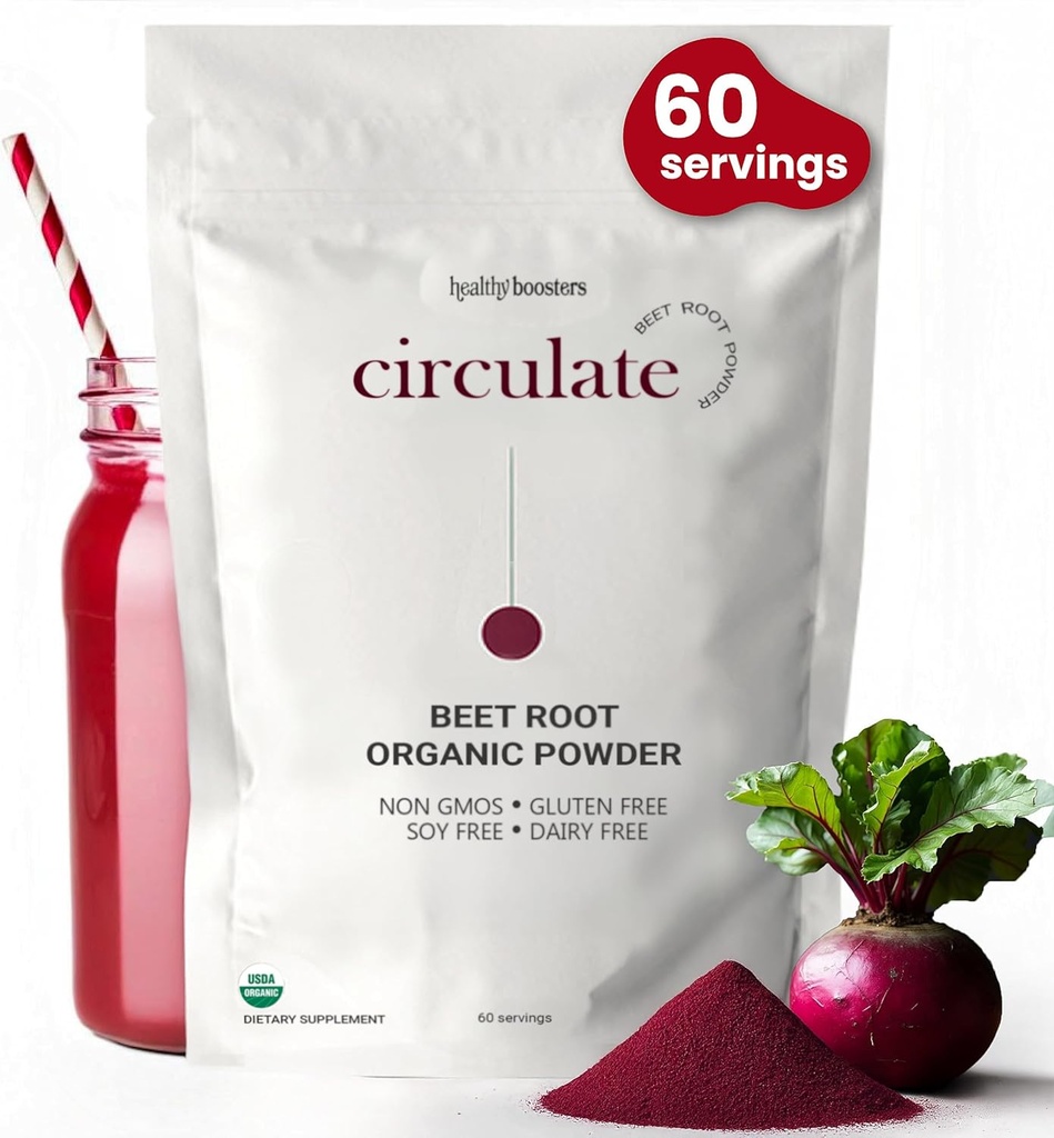 Organisks biešu saknes pulveris - California Grown, 100% USDA Sertificēts Organic - Slāpekļskābes oksīda Boost, Vegan Superfood sirds veselībai Vīrieši un sievietes, Asinsspiediens un enerģija, Ne-GMO (60 Servē)