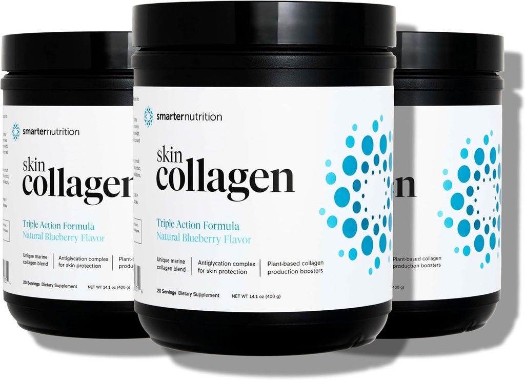SMARTERNUTRITION Marine kolagēns - tips 1 & 3 Peptīdi ar augu Antioksidanti ādai un matu veselībai - vitamīns E & C, zaļā tēja, berzes pulveris, Quercetin - (60 Servējumi (iepakojums 3))