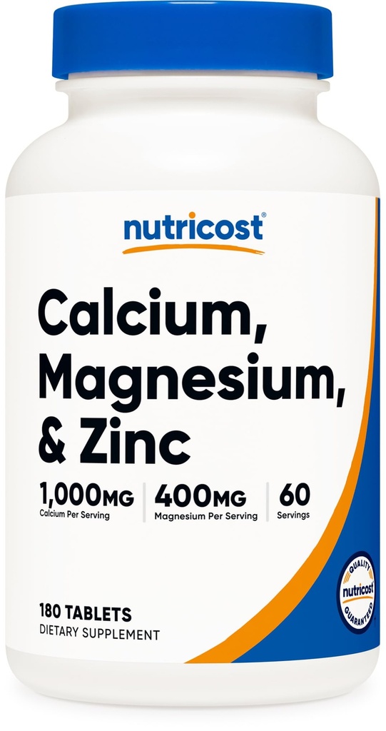 Nutricost kalcija, magnija un cinka tabletes 1,415 mg, 180 tabletes - vitamīnu/minerālu blend papildinājums, 60 Kalcijs - bez lipekļa, ne-GMO