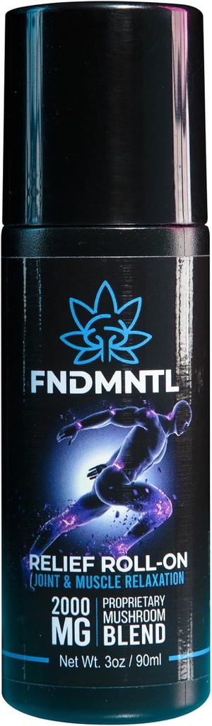FNDMNTL Relief Roll-On ar 2000mg funkcionālo sēņu Blend locītavu un muskuļu relaksācija, Nē Mess Aplikators, 3oz