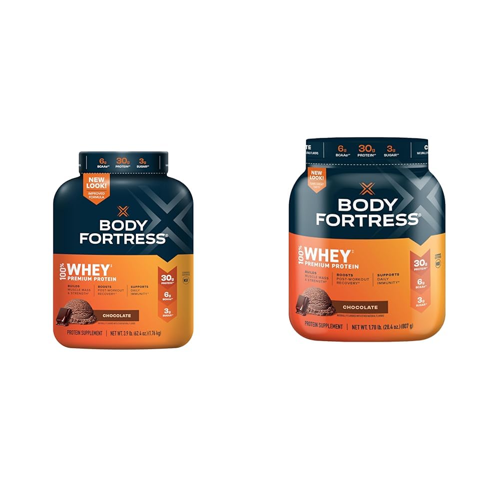Ķermeņa Fortress 100% Sūkalas, Premium Olbaltumvielu pulveris, Šokolāde, 3.9lbs (iepakojums May Vary) & 100% Sūkalas, Premium Olbaltumvielu pulveris, Šokolāde, 1.78lbs (iepakojums May Vary)