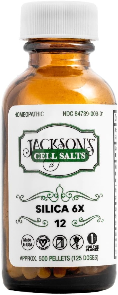 Jackson's #12 Cell Silica 6X (500 Pellet Pudele) - Sertificēts Vegan, no laktozes brīvais Schuessler Tissue Silicea 6X (Ražots ASV)