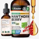 BIO KRAUTER® Hawthorne Berry papildinājums - Pure Vegan Hawthorn Berry Liquid pilieni 655 mg uz vienu apkalpo 2 Fl.Oz 28 dienas piegādes - Izmanto vispārējam atbalstam un ikdienas labsajūtai - bez alkohola un cukura