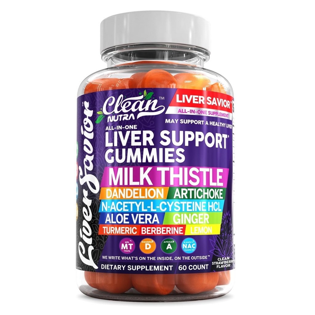 Tīra Nutra Aknas tīrīt Detox & Remonts Gumijas - Piens Thattle Gummy Aknas Atbalsta Vitamīni - Dandelion, Artichoke, Aloe Vera, Ginger, Berberine, Lemon, N-Acetyl-L-Cysteine, Turmeric papildinājums HCL