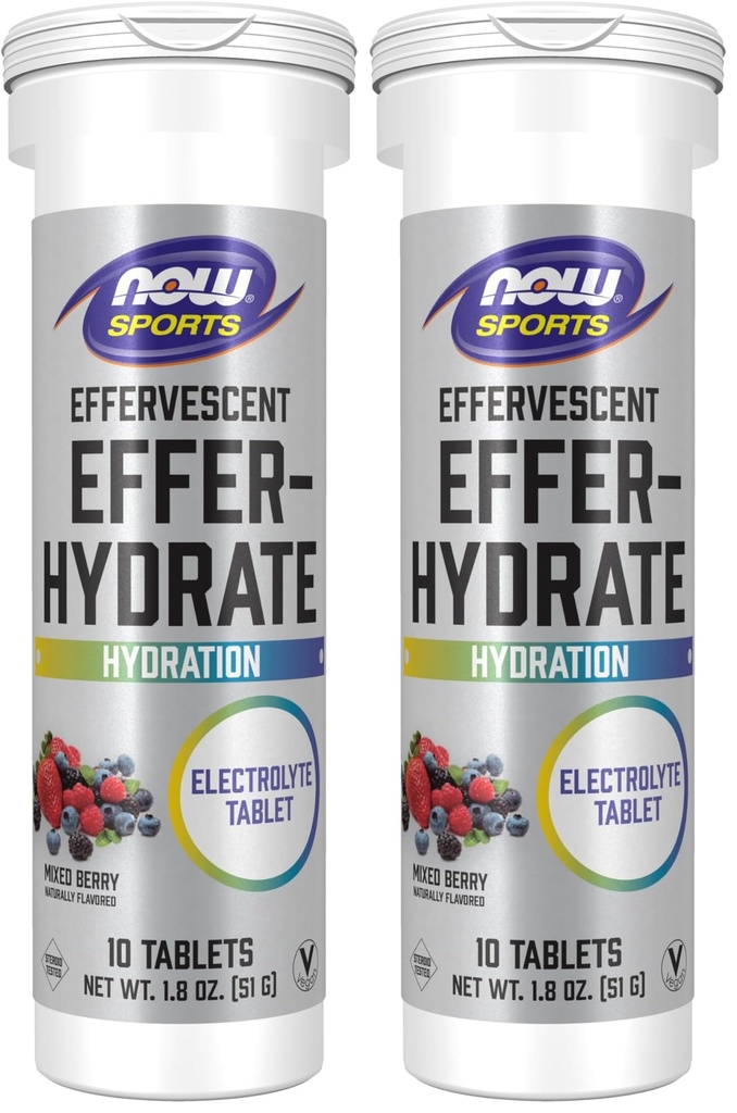 NOW Sports Nutrition, Putojošs Effer-Hydrate, Elektrolītu papildinājums, Recovery*, Jauktas Ogas, 10 tabletes (2. iepakojums)