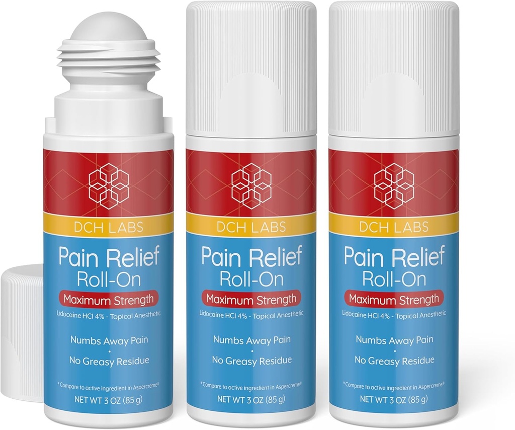 Maksimālā stipruma sāpes Relief Roll-on, 3 oz Vērtības Izmērs, Lidokaīns 4%, Numbs Sāpes Away, nervu sāpes, (3 Pack)