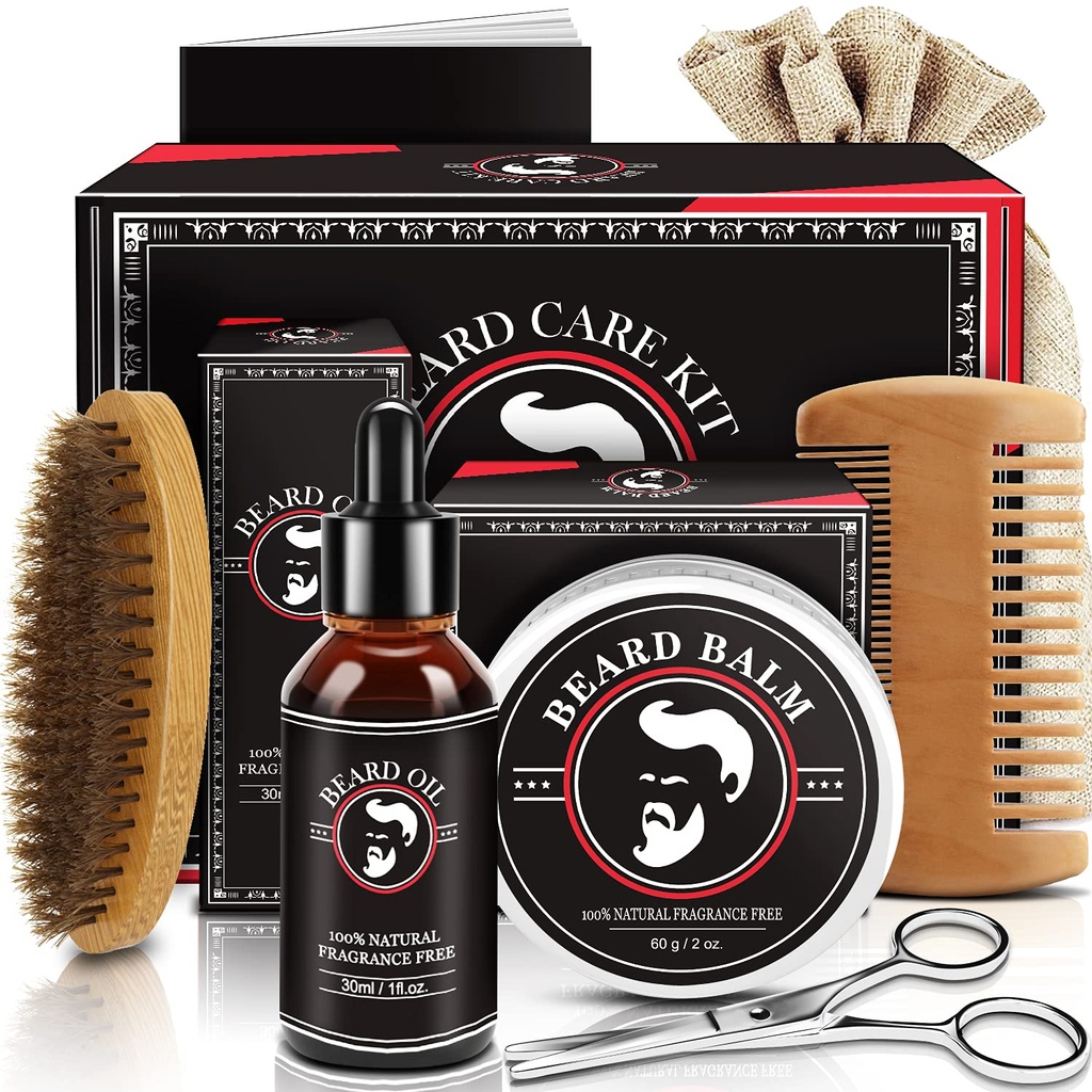 Tēvi Diena Tētis Dāvanas, Beard Kit vīriešiem, Beard Growth and Grooming Kit w/Beard Oil Beard Balm Beard Beard Beard Beard Šķēres, Dzimšanas dienas dāvanas vīriešiem Vīrs Viņa vectēvs dēls brālis