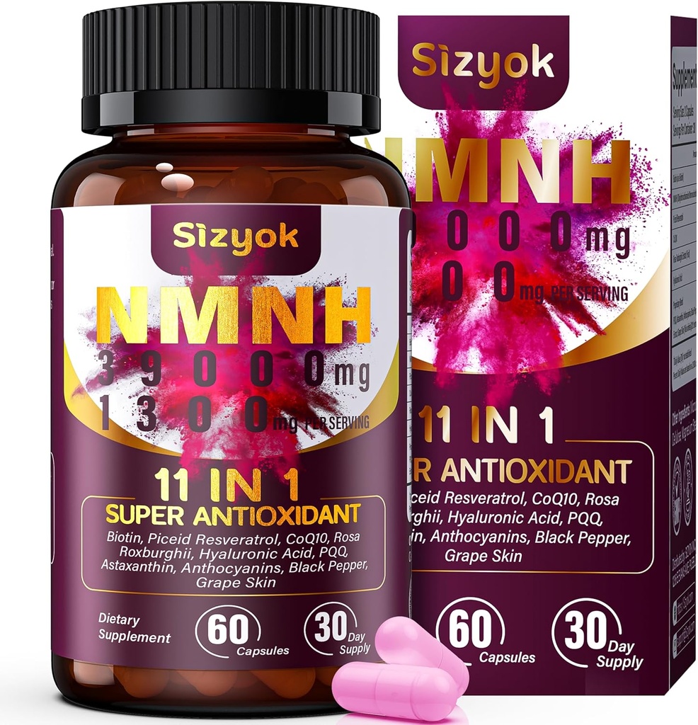 NMNH papildinājums (dihidronikotīnamīda mononukleotīds) 600 mg, NAD Papildinājums ar Resveratrol, CoQ10, Biotin & Hyaluronic Acid     ; Atbalsts šūnu enerģija, Metabolisms un ādas labsajūta, 60 kapsulas, rozā