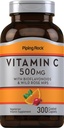 Piping rock C vitamīns 500mg - 300 Caplets - ar Rose HIPS un bioflavonoids - Papildinājums sievietēm un vīriešiem - Veģetārietis, nav GMO, bez lipekļa