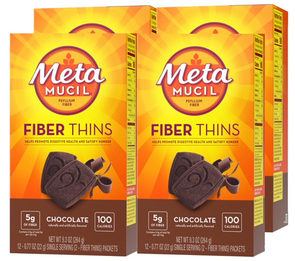 Metamucils, Fiber Thins, Daily Psyllium Husk Fiber Papildinājums, Atbalsts Gremošanas Veselība un Satisfies Bads, Šokolādes Flavor 48 Kopējais Pasniedz (4 Iepakojumi pa 12)