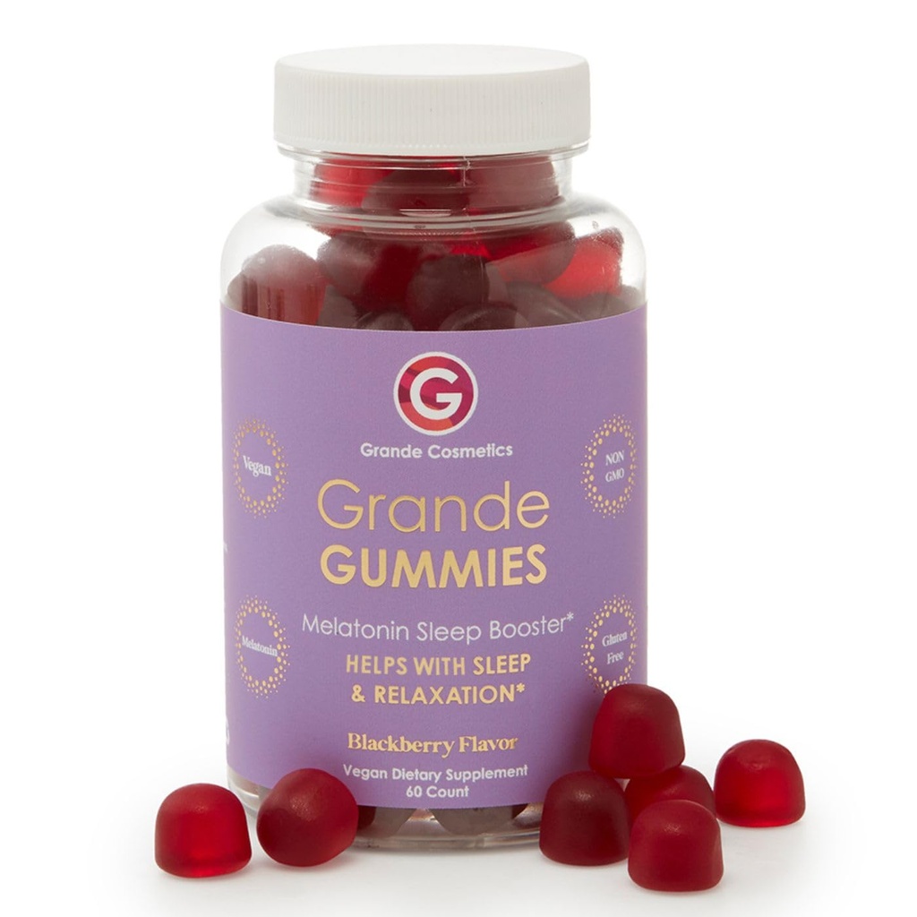 Grande Cosmetics Vegan Melatonīns Miega palīglīdzeklis Gumijas pieaugušajiem ar 5 mg melatonīna - bez lipekļa, ne ĢMO - 2 mēnešu piegādes, 60 tabletes, kazeņu uzliesmotājs