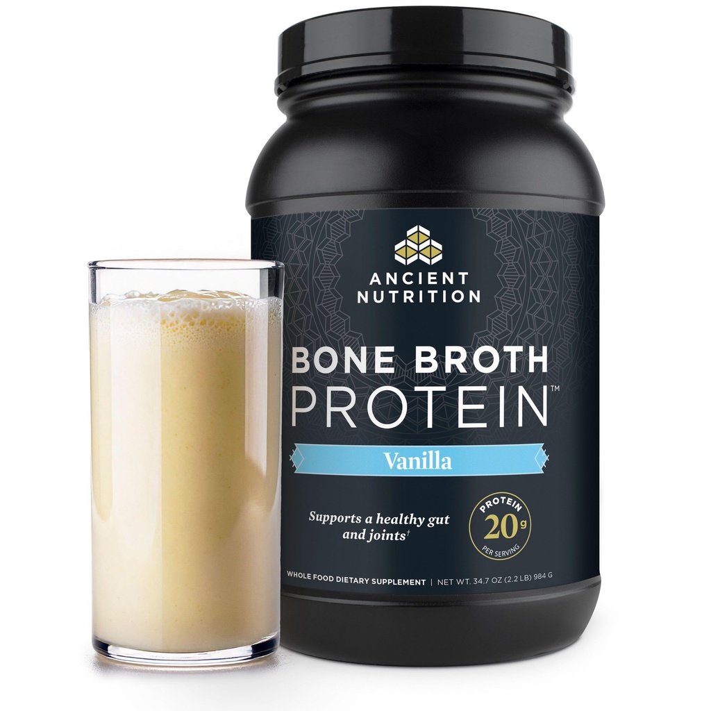 Ancient Nutrition Zāles Barot, Kaulu Broth Protein Pulveris, 20g Olbaltumvielas, Hidrolizēts kolagēns Peptīdi, Keto & Paleo Friendly, Atbalsts locītavu, Gut Health, Vanilla, 40 Kalpo