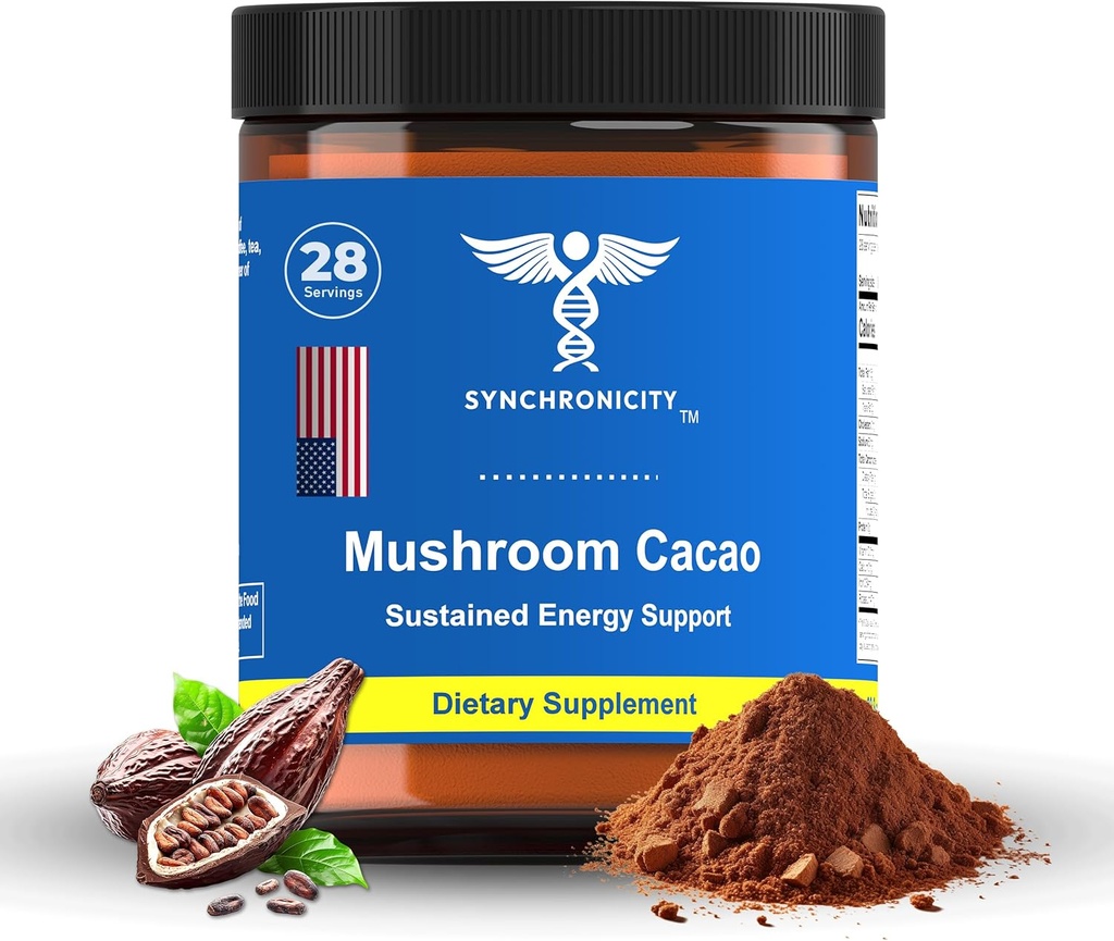 Sēnes Cacao Adaptogen Enerģija un Focus Drink pulvera papildinājums. Spēcīgs 8:1 Lions Mane, Cordyceps & 3 Cocoa/Cacao ekstrakts Blend no Yale DRS. Visas dabīgās kafijas Alt Nootropic & Nutrient Superfood