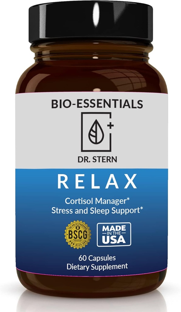 BIO-ESSENTIALS, Relax-Doctor formulēts: Pārvalda stress, veicina dziļu miegu, uzlabo Mood-W/Organic Holy Basil, cinks, Magnijs, vitamīns B6, Magnolia Bark, L-Teanīns, Vegan-Ražo ASV-60 Caps