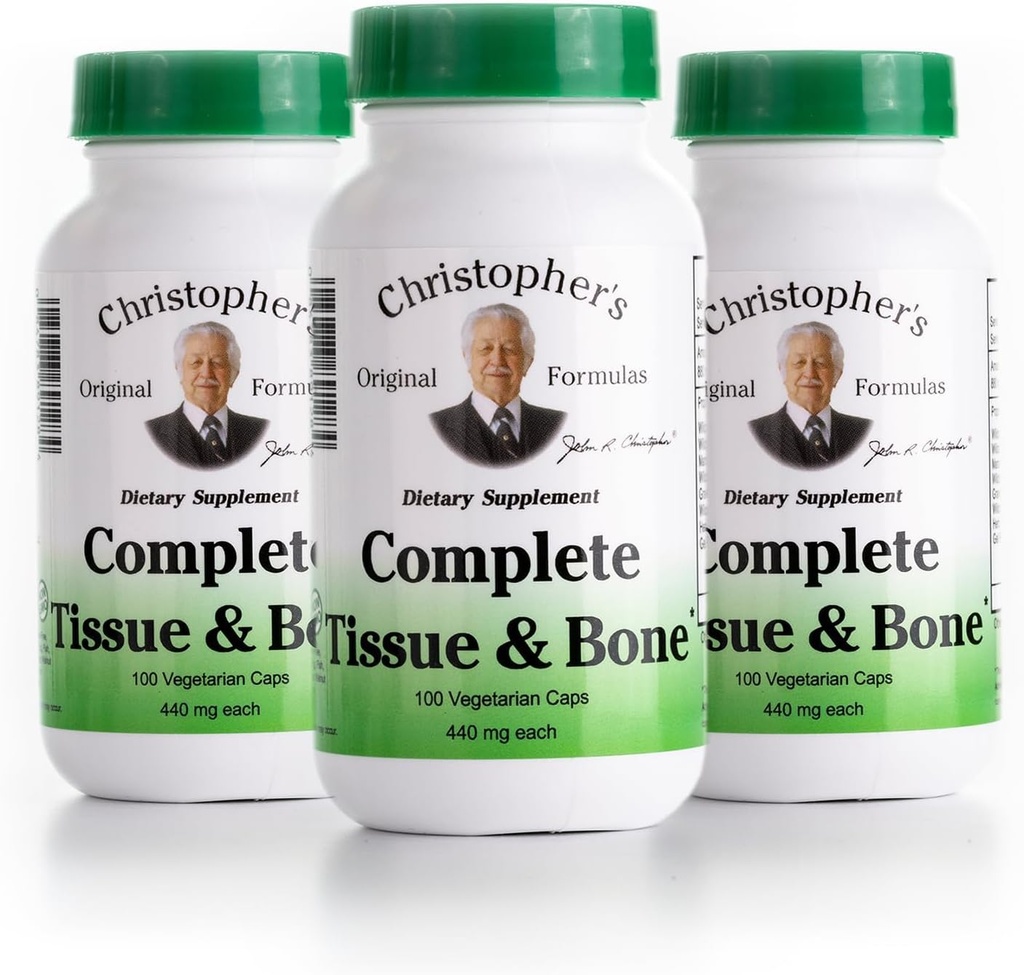 Christopher's Original Formulas Complete Tissue & Bone Formula – 100 VCaps – augu valsts atbalsts kauliem un savienojošiem audiem – iepakojumā pa 3