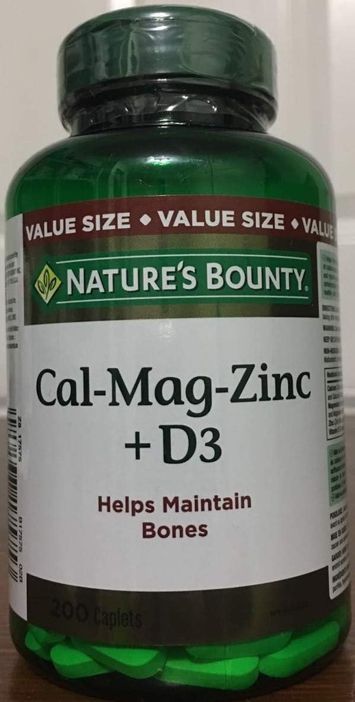 Dabas Bounty kalcija magnija cinks ar vitamīnu D3, 200 Caplets (iepakojums var būt)
