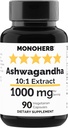 MONOHERB Ashwagandha ekstrakts 1000 mg - 90 Veģetārās kapsulas