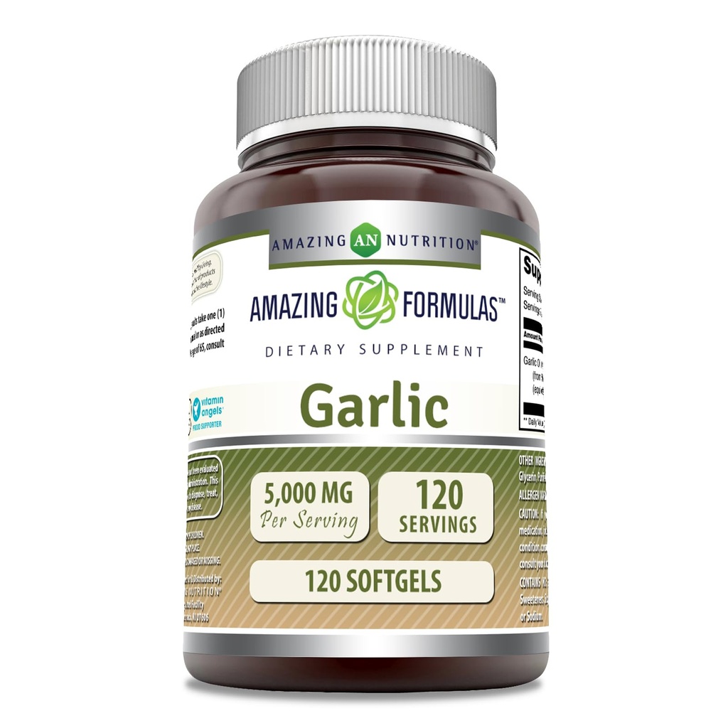 Apbrīnojami Formulas Ķiploku papildinājums - 50 Mg Koncentrāts (100: 1) - 5000 Mg Ekvivalents - 120 Softgels - Non-GMO --Lutten-Free -Ražots ASV