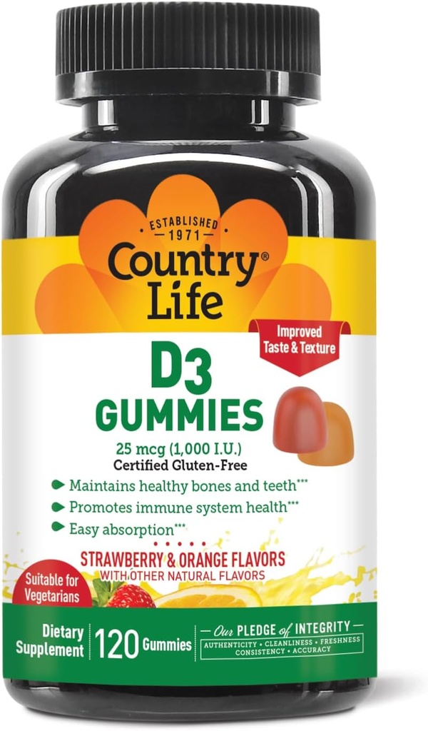 Country Life Strawberry & Orange D3 Gumies, 120 CT