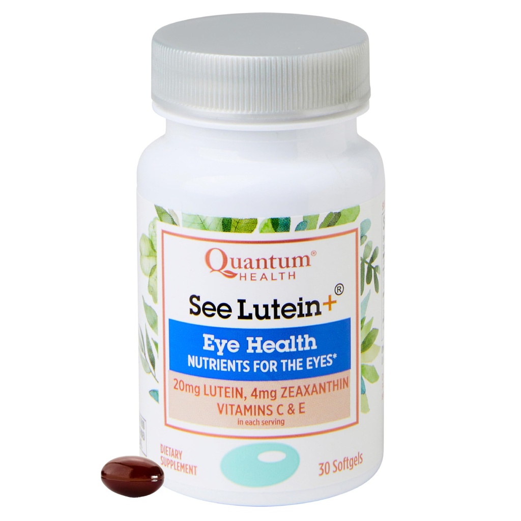 Quantum Health See Lutein+ acu aprūpes papildinājums palīdz atbalstīt vispārējo acu veselību, kā jūs vecumu - Lutein 20mg Zeaxanthin Plus Vitamīni C & E Daily Uzturs sievietēm un vīriešiem - 30 Softgels