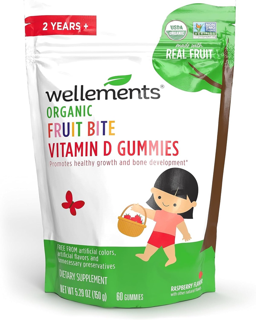 Wellements Organic Fruit Bite Vitamīns D Gummies 