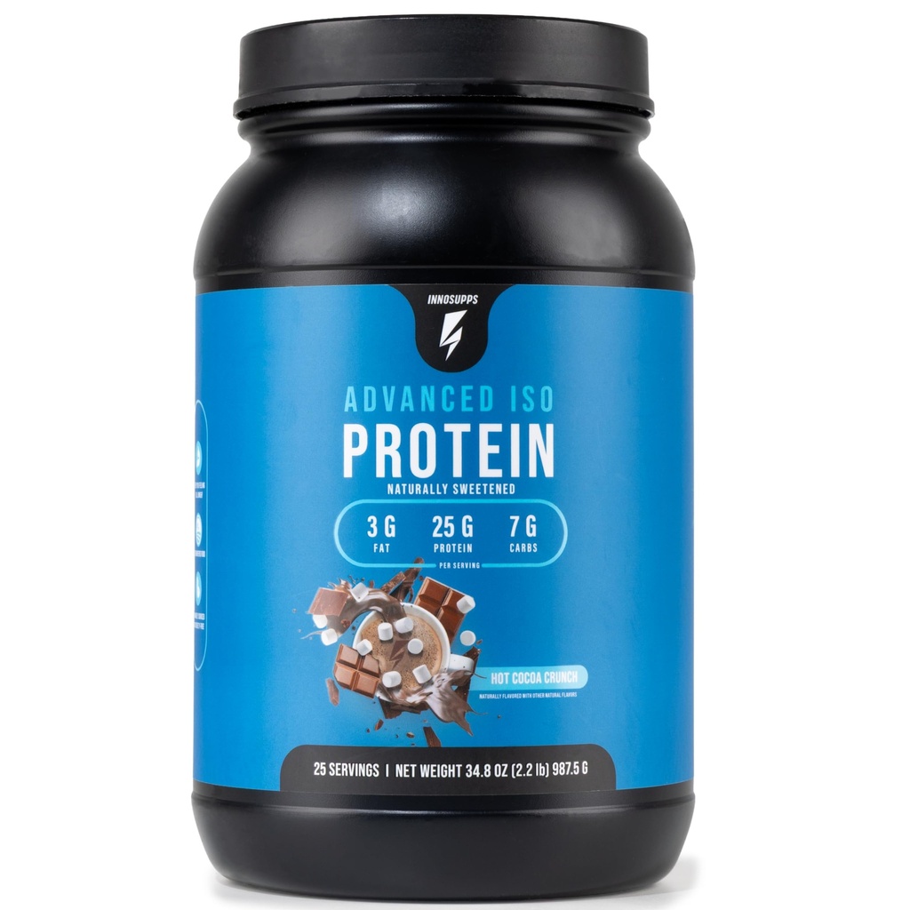 InnoSupps Advanced Iso Protein - 100% Whey Isolate Protein Powder - nav Mākslīgi saldinātāji - Zems tauku saturs, Zems ogļhidrātu līmenis - 25g proteīna - nesatur hormonus, nesatur lipekli, nesatur sojas, nesatur sojas