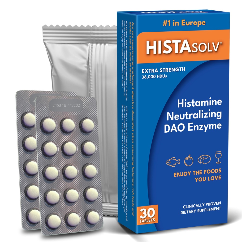 HISTASOlv Papildu stipruma DAO Enzīma papildinājums histamīna pārtikas nepanesībai - Eases Gremošanas kavēšana - Patentētas tehnoloģijas - Ražots Austrijā - 30 Pack
