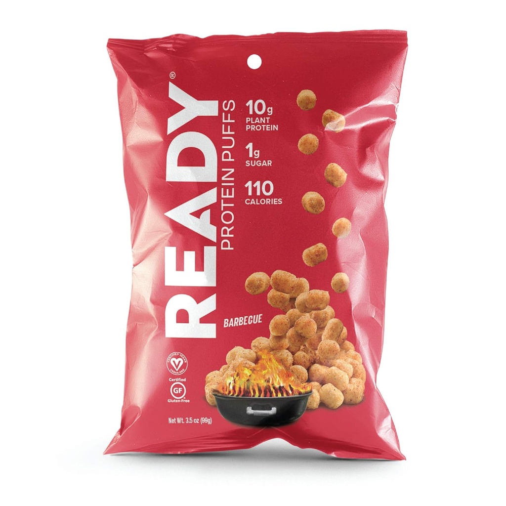Ready® Protein Puffs – no glutēna brīvas, augstas olbaltumvielas saturošas kraukšķīgas uzkodas – 10g augu olbaltumvielas, 110 kaloriji – vegāni, bez lipekļa, bez mākslīgiem uzlējumiem – Barbecue (lieta ar 6, 3.5 z maisiem)