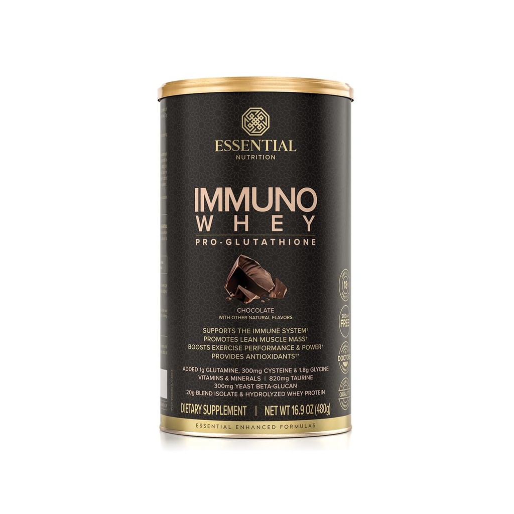 Essential Nutrition Immuno Whey - Izolāts un hidrolizēts sūkalu proteīns Pulveris ar pievienoto aminoskābēm, lai atbalstītu Glutationa ražošanu - Beta Glucan - Šokolāde - 16,9 oz (15 Kalpo)