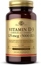 Solgar D3 vitamīns (holekalciferols) 125 μg (5000 SV), 240 Dārzeņu kapsulas - palīdz uzturēt veselīgus kaulus un zobus - Imūnsistēmas atbalsts - ne-GMO, bez lipekļa - 240 Kopējais serviss