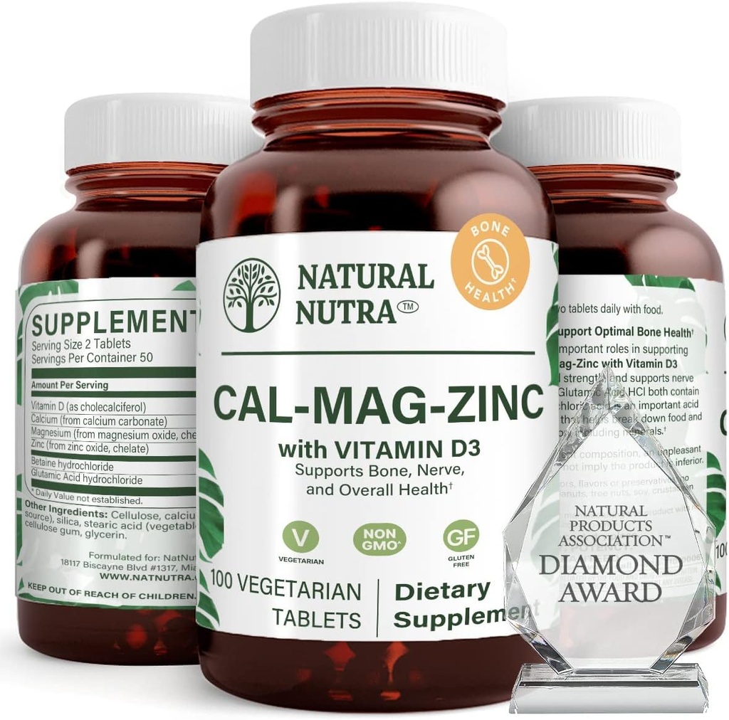 Dabas Nutra kalcija magnija cinka papildinājums ar vitamīnu D3 kaulu stipruma, palīdz uzlabot muskuļu spēku, veselība bez lipekļa, un bez cukura, Essential Mineral Complex 100 Skaits (iepakojums 3)