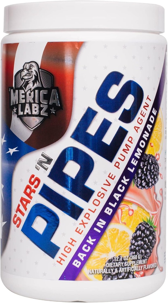 "Merica Labz Stars" N Caurules augsta eksplozīva sūkņa aģents, bez stimula, 6G L-citrullīna, 20 Kalpo (Atpakaļ Melnā lemonāde)