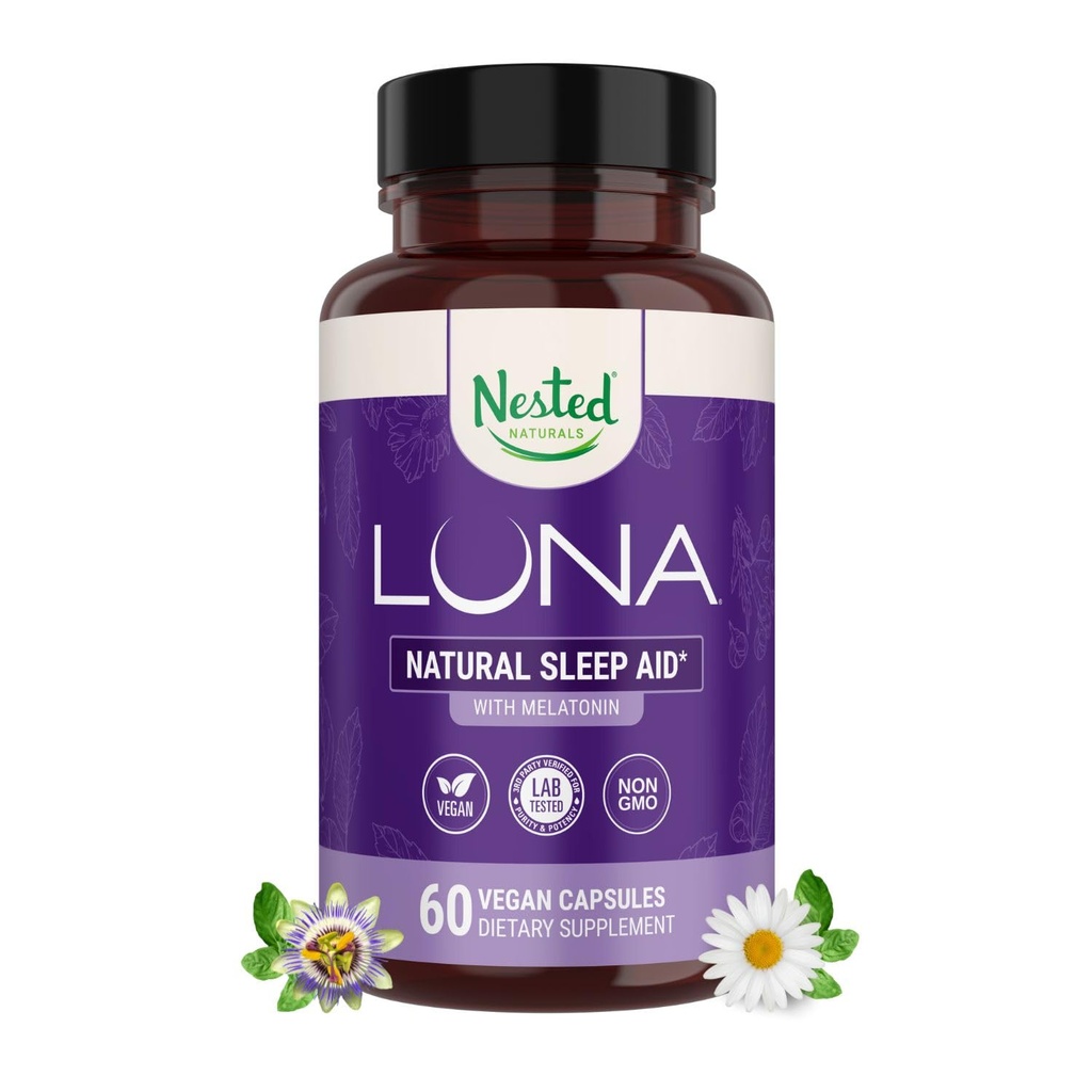 Nešķīstošas dabas Luna miega līdzeklis - ne-Habit Forming dabas miega tabletes pieaugušajiem ar dabiski iegūtām sastāvdaļām - Baldriāna saknes, melatonīns, kumelītes, citrona balzams un vairāk - 60 Vegan kapsulas